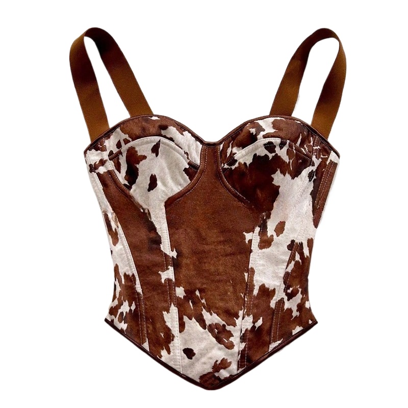 Corset Top Boned - Haut corset à lacets imprimé vache