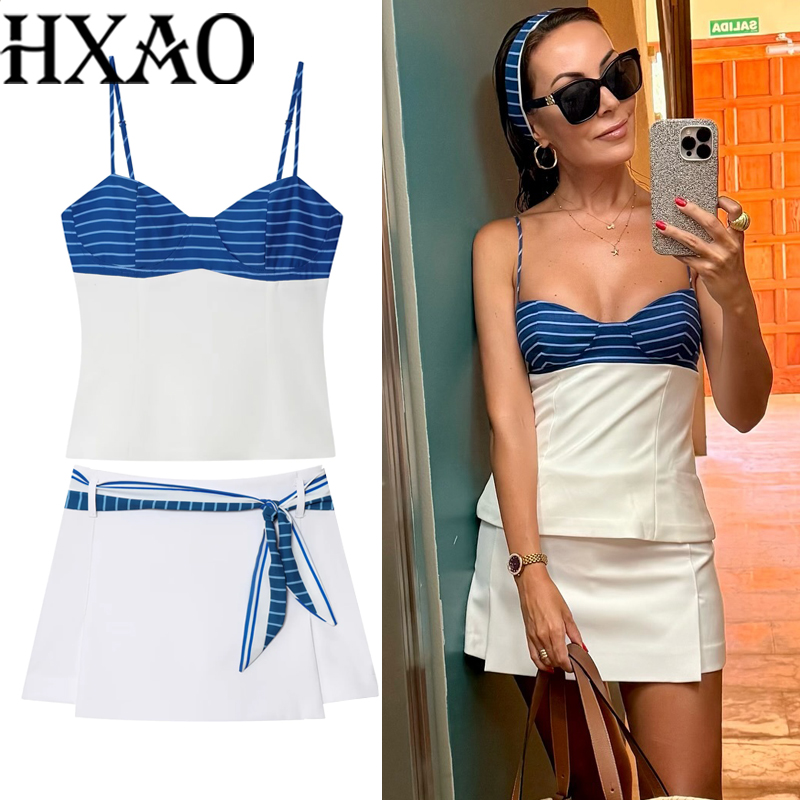 Corset Top Boned - HXAO Bow rayure femmes jupe ensembles