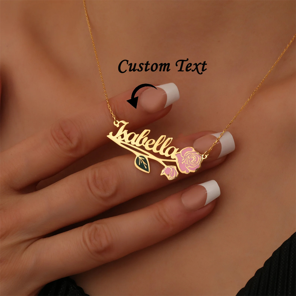 Women Fashion Names - Collier personnalisé avec fleur de naissance