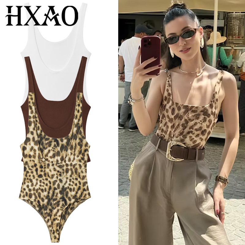 Corset Top Boned - HXAO léopard Slip body femmes été