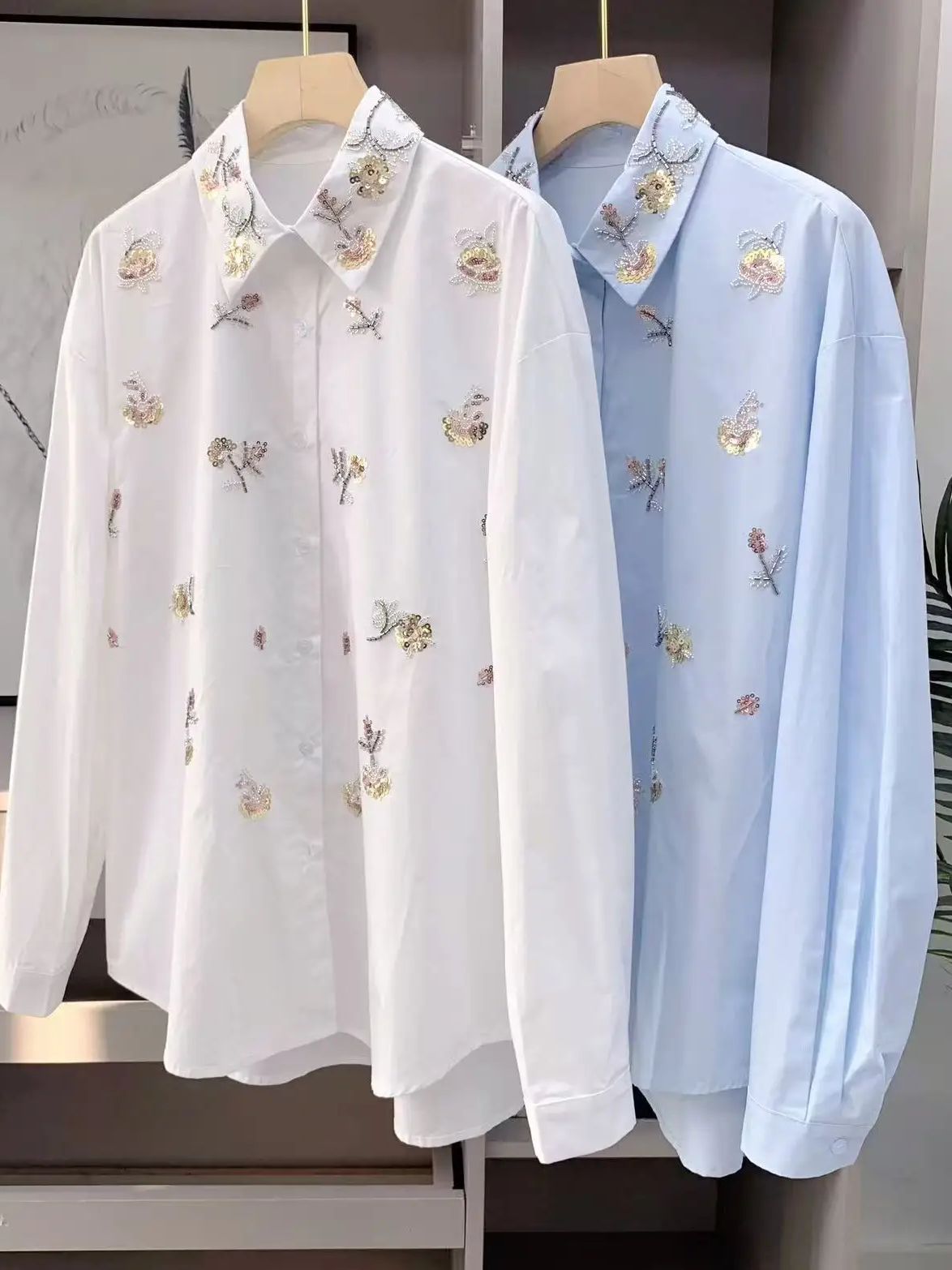 Women'S Fashion Trends 2026 Spring Summer - Chemisiers en coton brodés de perles