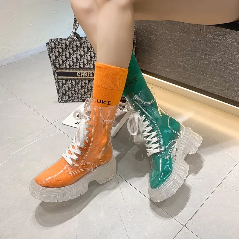 Women'S Fashion Rain Boots - Bottines transparentes à plateforme 2026, nouvelle