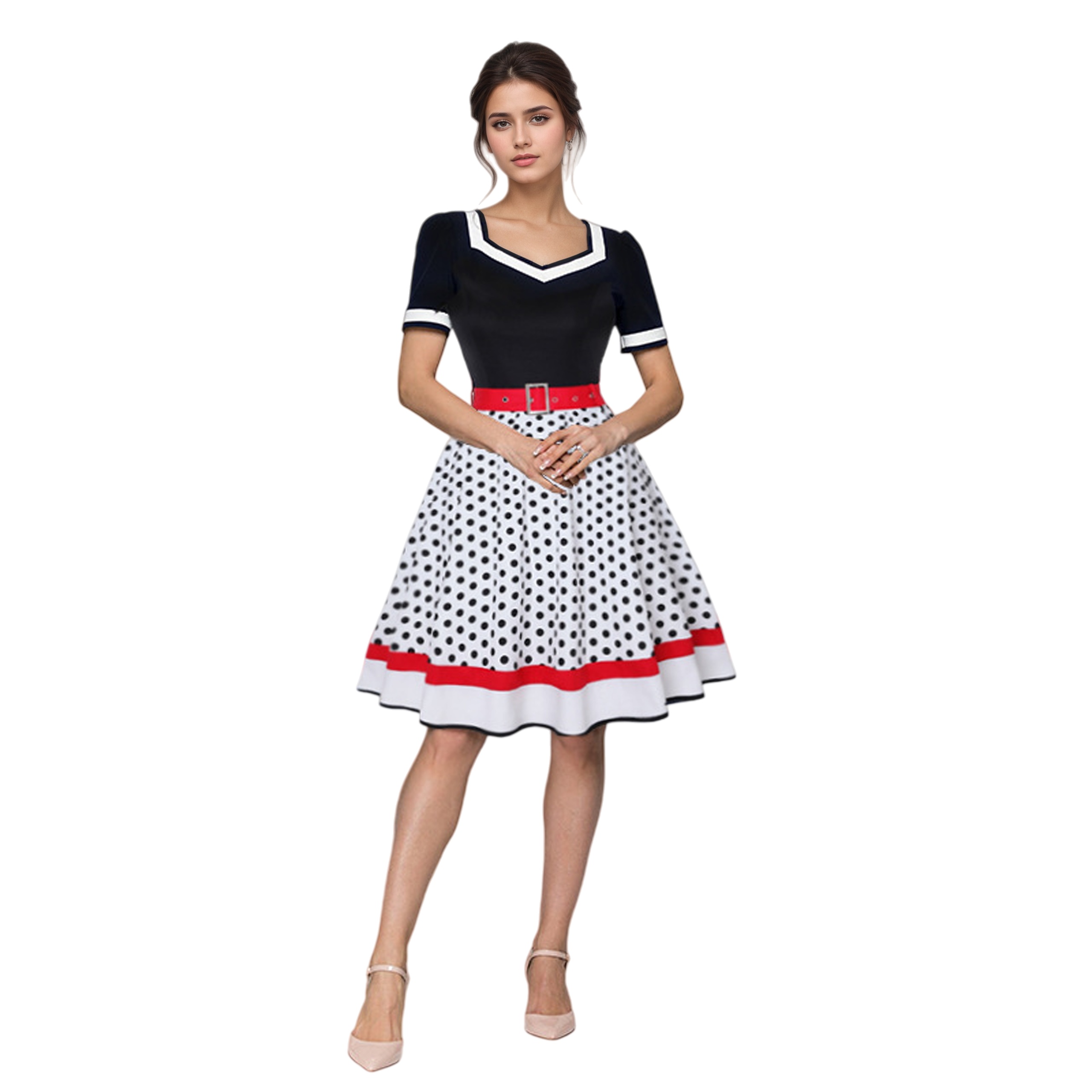 Women'S Fashion In The 50S - Robe trapèze Vintage à manches courtes