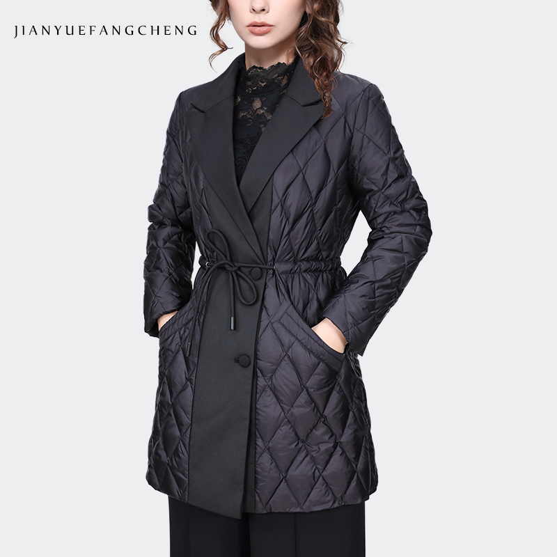 Women'S Fashion Quilted Jacket - Doudoune longue matelassée noire à col