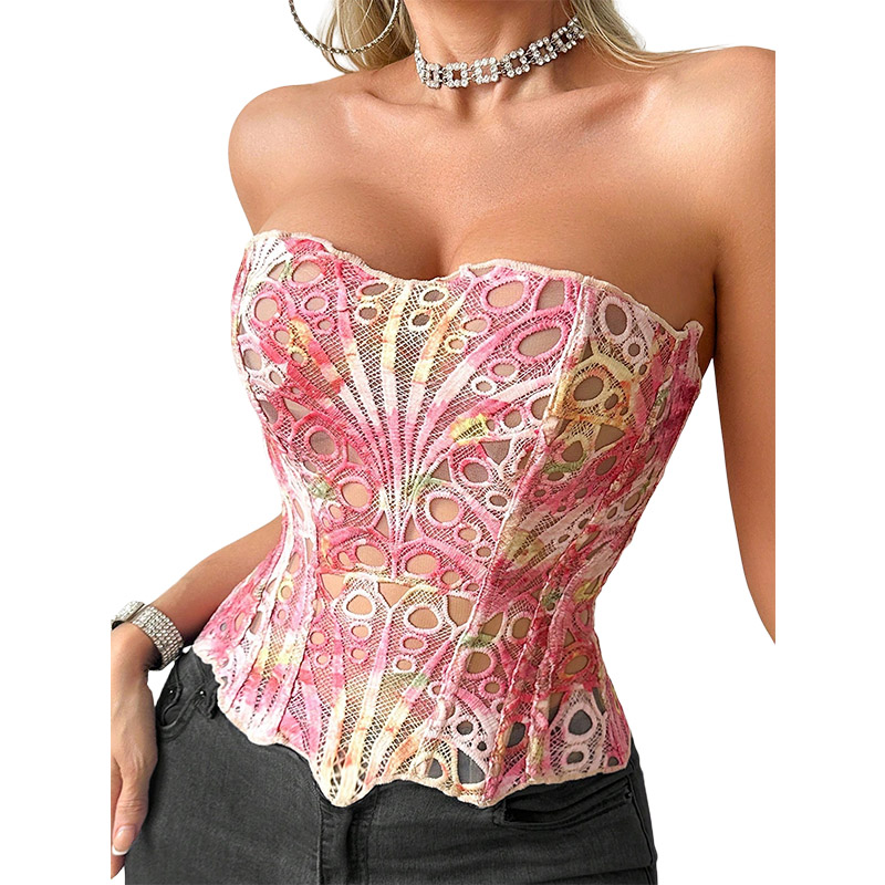 Corset Top Boned - Corset sexy en maille transparente respirante,