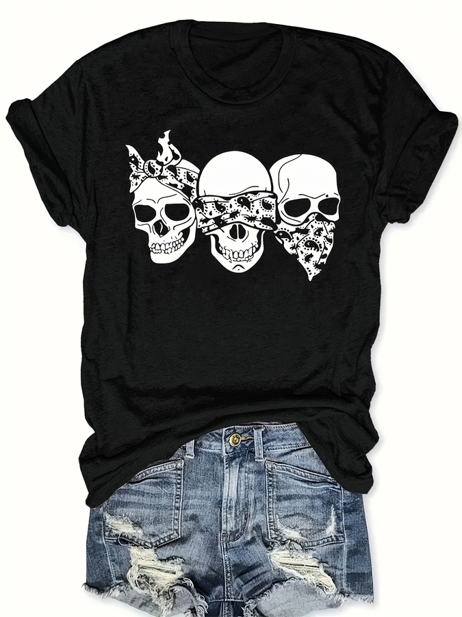 Women'S Fashion Trends 2026 Spring Summer - T-shirt Happy Cartoon Skull, coupe ample,