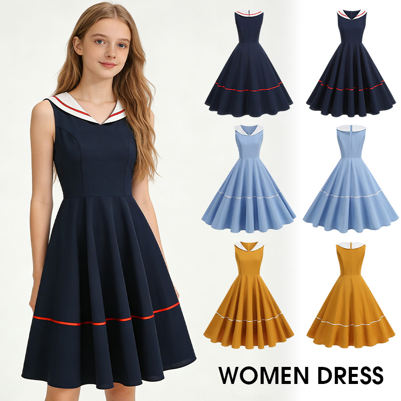 Robe rétro style marine, nouve - Women'S Fashion In The 50S avis et prix