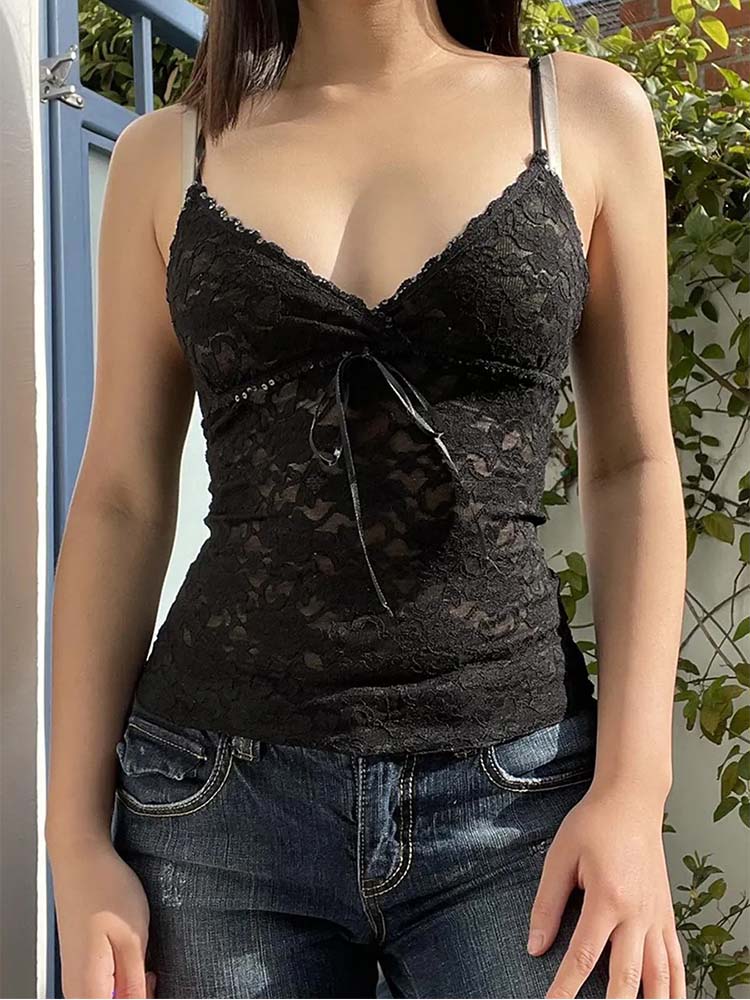 Débardeurs courts en dentelle  - V Neck Cami Top avis et prix