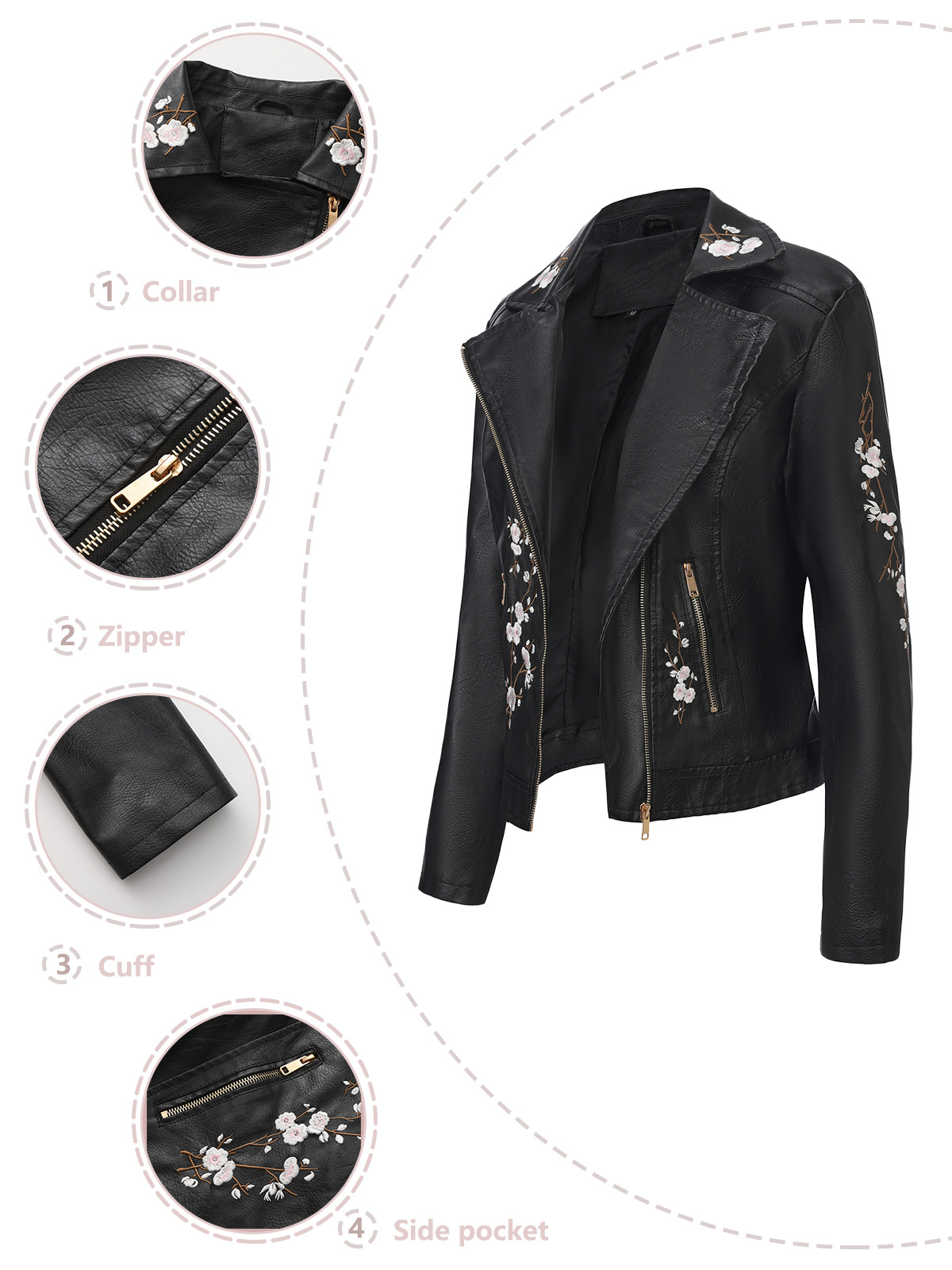Veste en cuir brodée de cette  - Women'S Fashion Quilted Jacket avis et prix